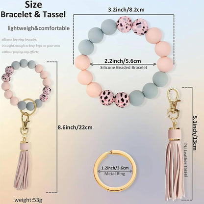 Key Ring Bracelet Car Keychain Holder Wristlet Silicone Women Beaded Bangle Chains - Image 2