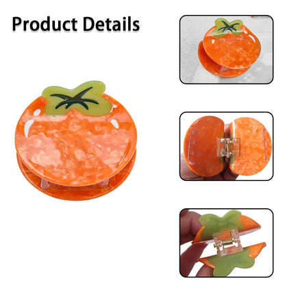 3 PCS Orange Persimmon Hair Clip Fruit Claw Clips Acetate Claw Clip Orange Shape Cellulose Acetate Hair Clips Small Hairpin Cute Fruit Hair Claws Funny Persimmon Hair Clip for Women Girls - Image 3