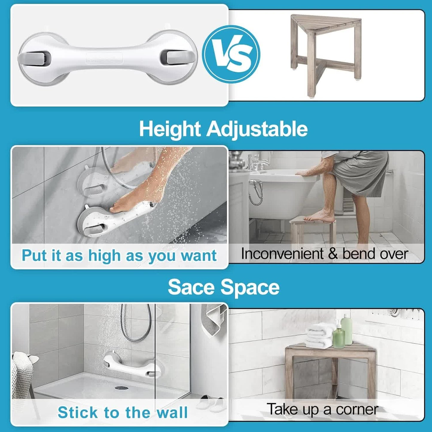 Shower Foot Rest for Wall, 12 Inches Shower Pedicure Foot Stool for Shaving Legs Bathroom Stool with Powerful Suction Cups Foot Stand for Inside Shower Suitable for Small Shower Spaces - Image 3