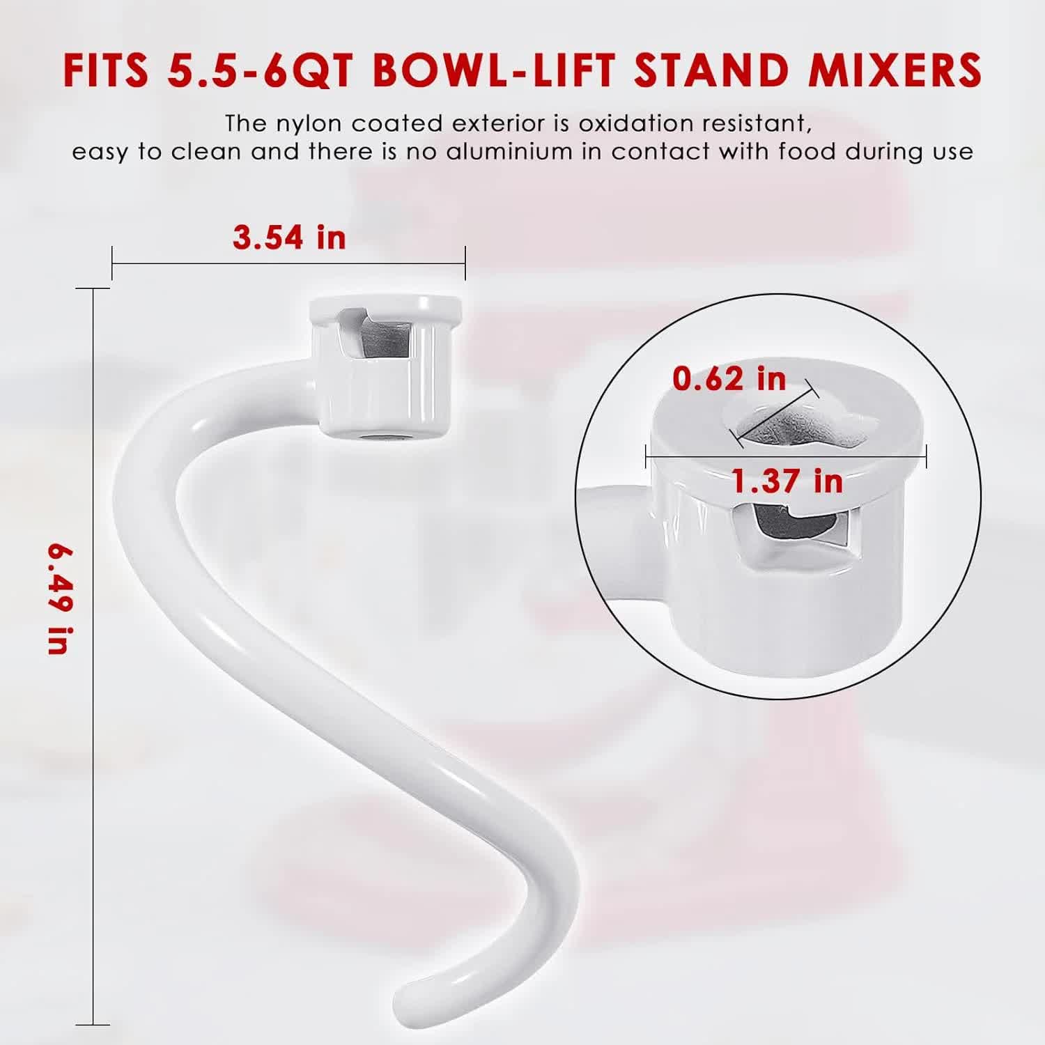 Spiral Dough Hook for KitchenAid 5Plus & 6QT Bowl-Lift Stand Mixers, Bread Hook Attachment for Kitchen aid Accessories and Attachments - Image 2