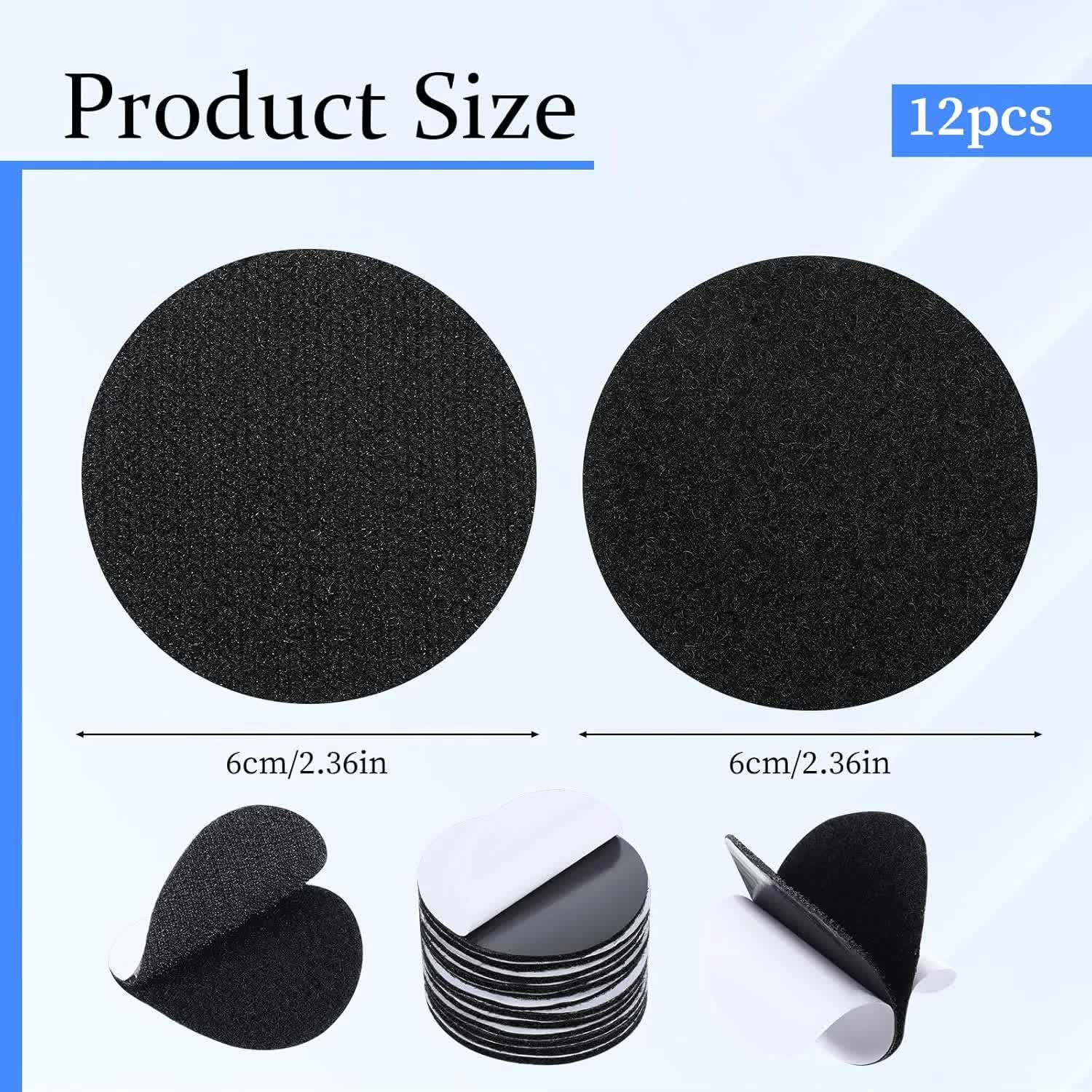 12 Pairs Round Self Adhesive Hook and Loop Tape, 2 Inch Black Nylon Self Adhesive Dots Double-Sided Adhesive Strip Heavy-Weight Industrial Strength Sticky Tape for Home Car Office Wall Decoration - Image 2