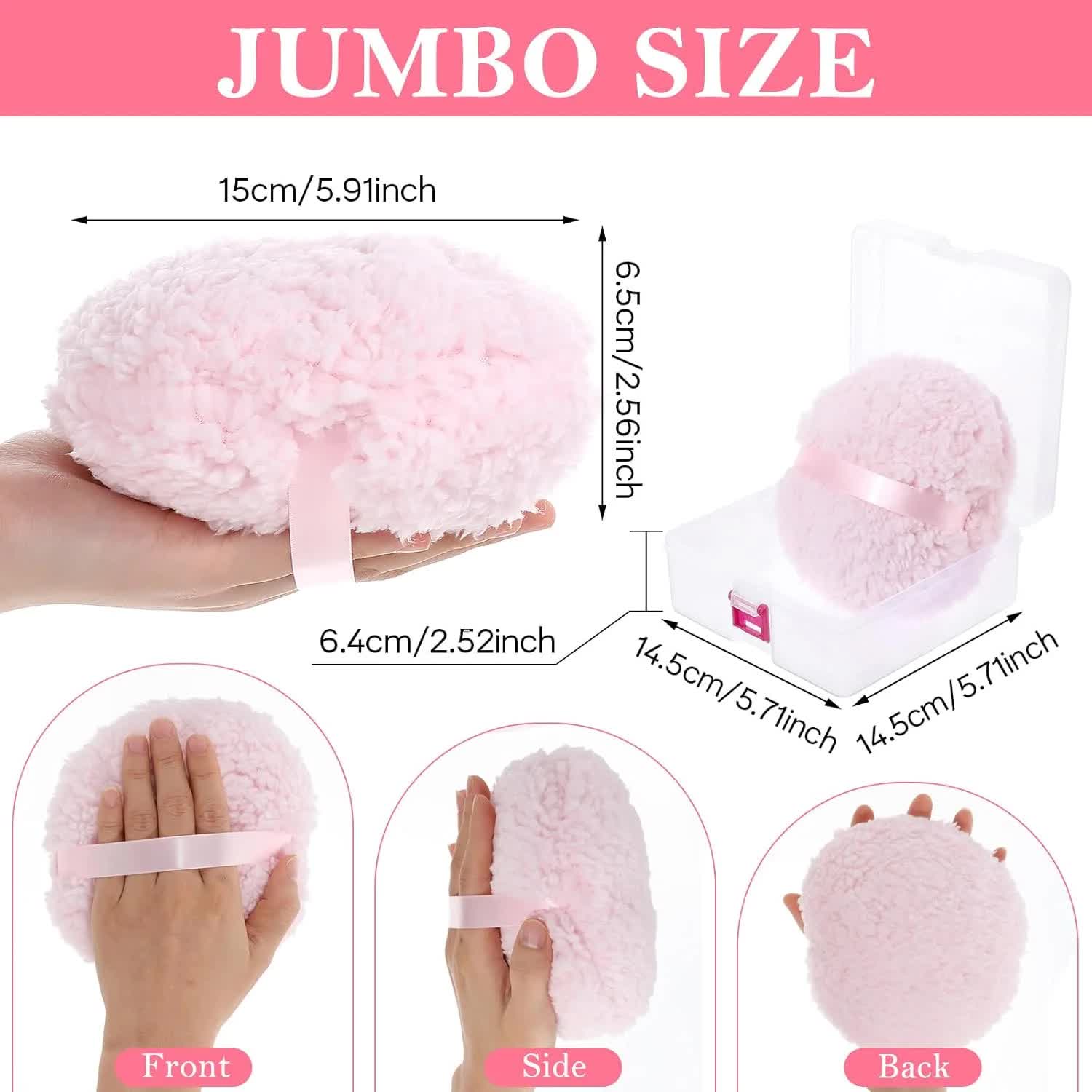 Body Powder Puff, 6 Inch Powder Puff with Storage Container Pink Soft Powder Puff for Body Powder Large Dust Puffs for Women Body Powder Applicator - Image 2