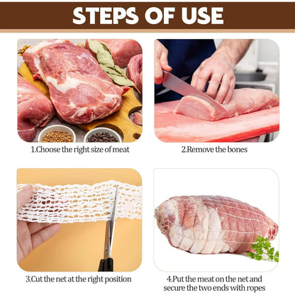 16.4ft Meat Netting Roll, Size 18, Elastic Smoked Meat Beef Poultry Ham Netting Cooking Meat Twine Net Cooked Food Mesh Bag for Meat Cooking or Drying Sausage Making - Image 3