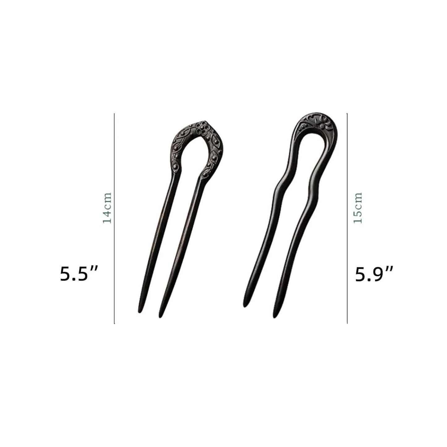 Carved Hair Forks for Buns for Women Two Prong Hair Stick for Long Hair U Shape Wood Hair Pin Handmade Hair Accessories(2pack) - Image 2