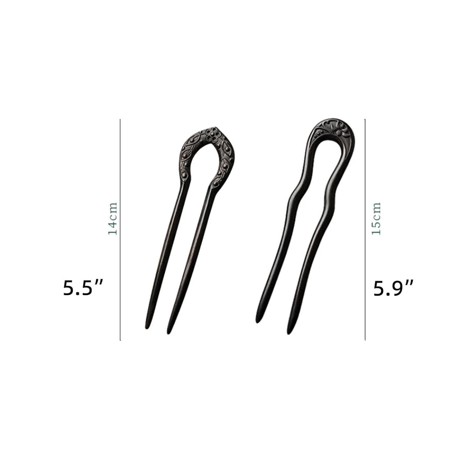Carved Hair Forks for Buns for Women Two Prong Hair Stick for Long Hair U Shape Wood Hair Pin Handmade Hair Accessories(2pack) - Image 2