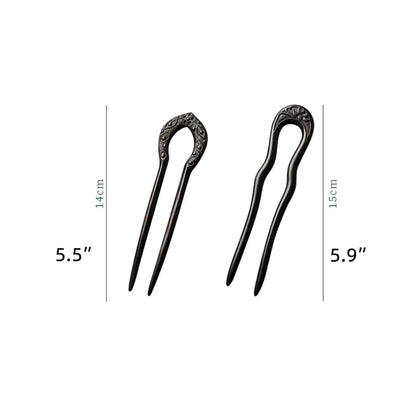 Carved Hair Forks for Buns for Women Two Prong Hair Stick for Long Hair U Shape Wood Hair Pin Handmade Hair Accessories(2pack) - Image 2