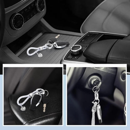 Crystal Bling Car Keychain for Women Glitter Rhinestone Keychain Ring Strap Keychain Accessories Car Key Decorations(Silver) - Image 4