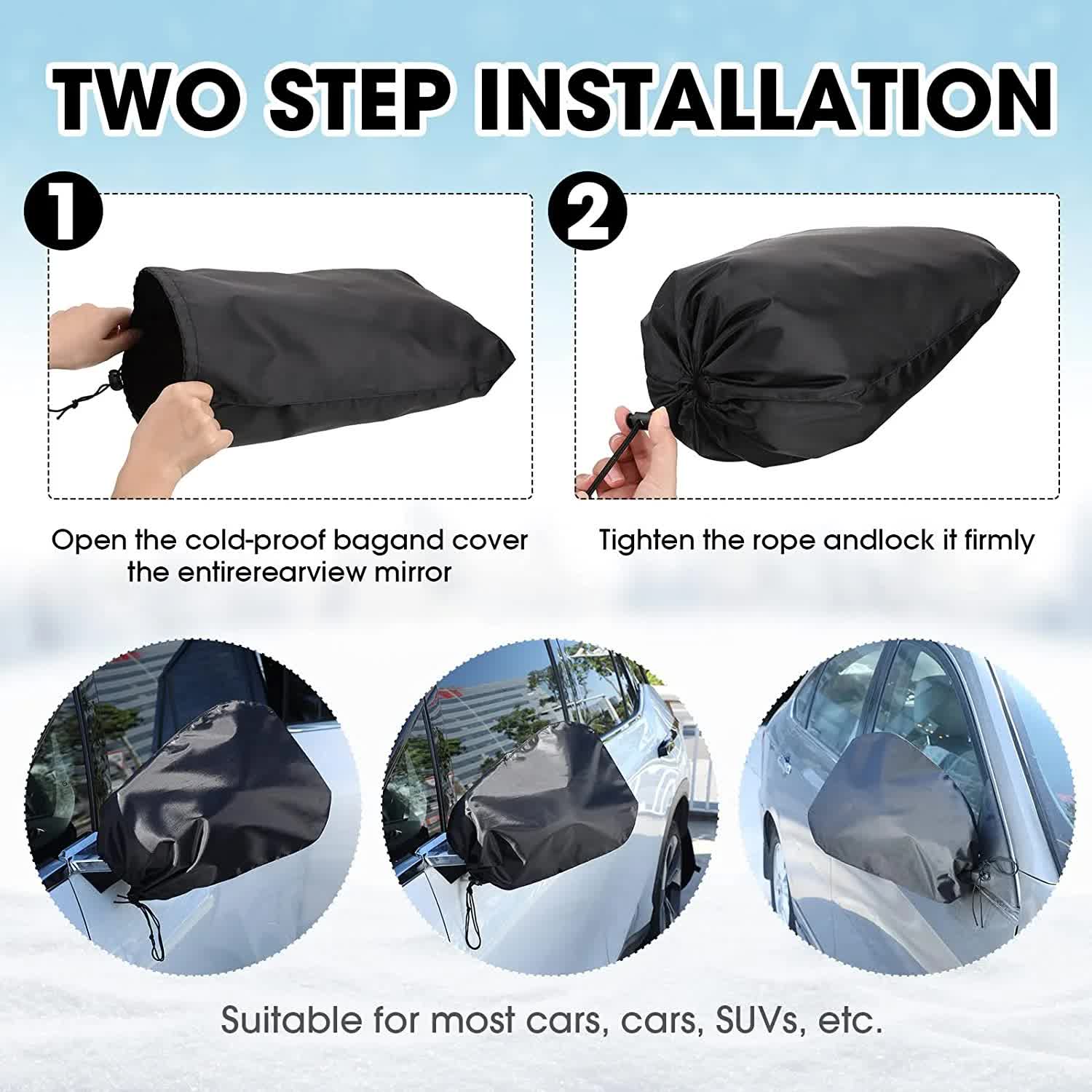 6 Pieces Waterproof Side Mirror Covers Auto Rearview Protection Cover Exterior Rear View Accessories Car Mirror Accessories with Drawstrings for Car Vehicle Winter - Image 3
