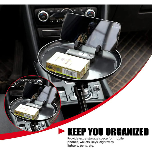 Car Cup Holder Tray for Adults Car Tray Table for Eating with Cell Phone Slot Lap for Universal Adjustable Cup Holder 360 Swivel Fits Vehicle, Boats, Golf Cart - Image 2