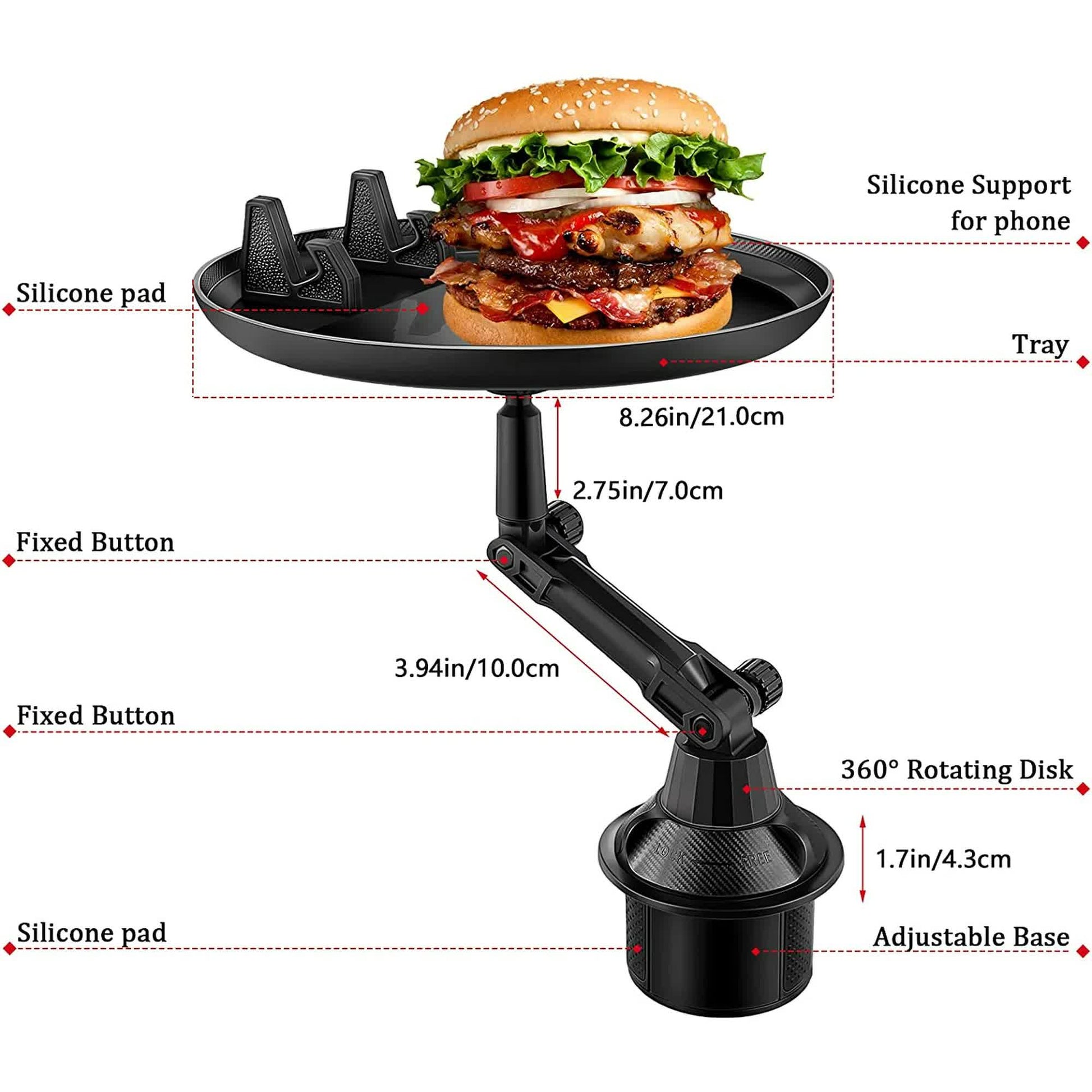 Car Cup Holder Tray for Adults Car Tray Table for Eating with Cell Phone Slot Lap for Universal Adjustable Cup Holder 360 Swivel Fits Vehicle, Boats, Golf Cart - Image 3