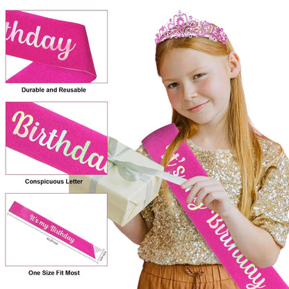 Hot Pink Birthday Headband & Crown - Happy Birthday Princess Tiara for Women & Girls - Party Decorations - Image 2