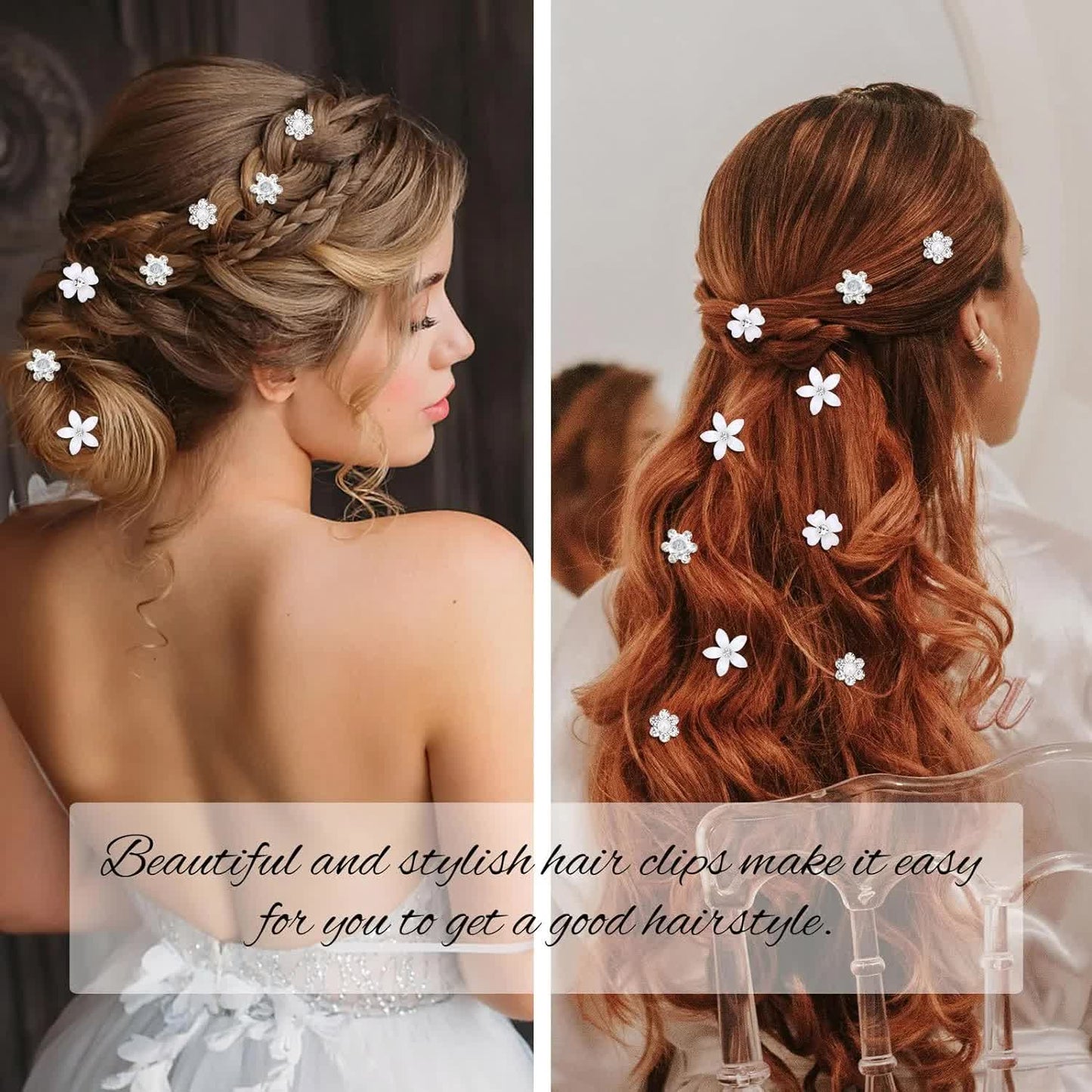 Mini Rhinestone Hair Pins - 20Pcs Cute Small Decorative Wedding & Bridal Barrettes With Flowers for Girls & Women (4 Flower Patterns) - Image 2