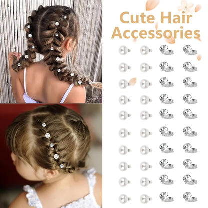 40 Pcs Mini Rhinestone Hair Clips Tiny Pearl Hair Clips Decorative Hair Clips Sparkly Crystal Hair Pins Silver White Hair Clips Wedding Bridal Hair Accessories for Girls Women - Image 3