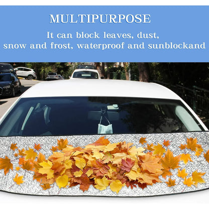 Car Front Windshield Cover Shade, 66.9"×17.7" Windshield Snow Cover for Fallen Leaf Dust and Snow, Universal Windshield Protector for All Seasons(Silver) - Image 3