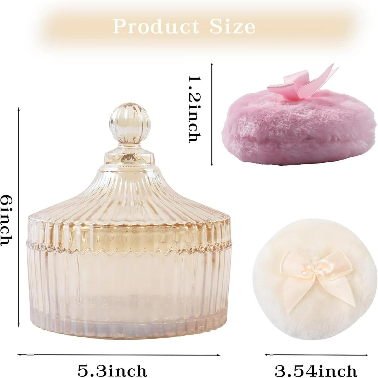 3 Pcs Large Body Powder Puff and Container, 5.3" Glass Crystal Body Container with 3.5" Soft Washable Powder Puff, Reusable Dusting Powder Container for Women(Amber) - Image 2