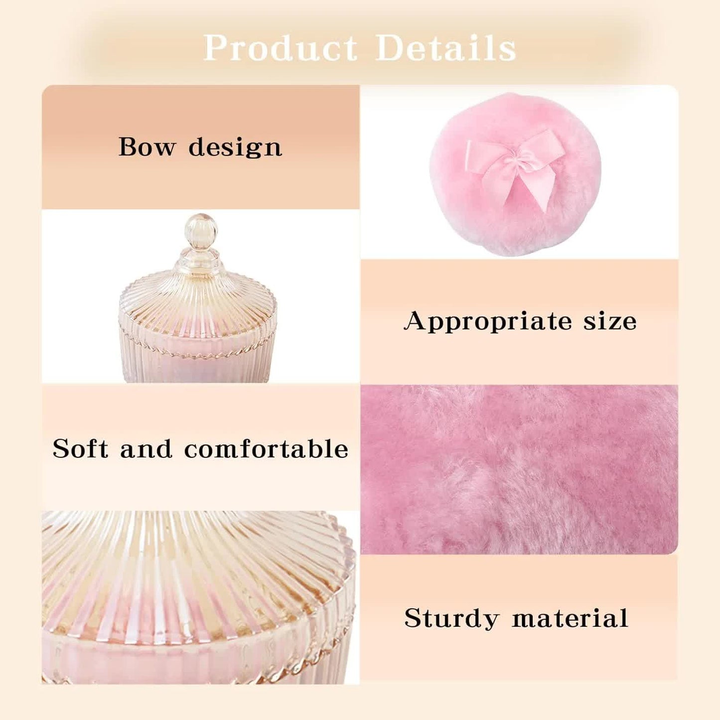 3 Pcs Large Body Powder Puff and Container, 5.3" Glass Crystal Body Container with 3.5" Soft Washable Powder Puff, Reusable Dusting Powder Container for Women(Amber) - Image 4