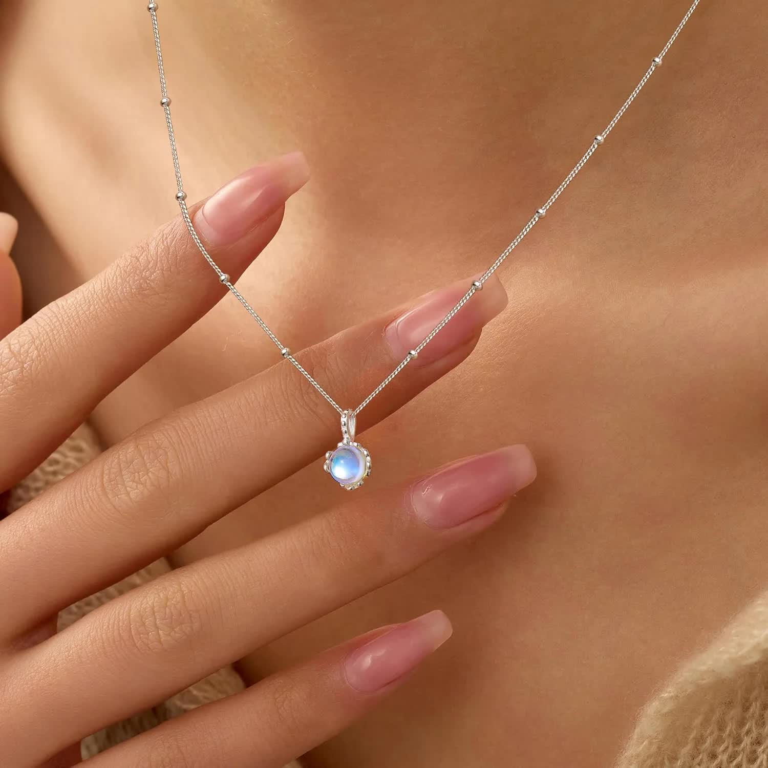925 Sterling Silver Dainty Moonstone Choker Necklaces for Women Cute Blue Crystal Chain Pendant Necklace Moonstone Jewelry New Beginnings Birthday Wedding Gifts to Daughter Mother - Image 3
