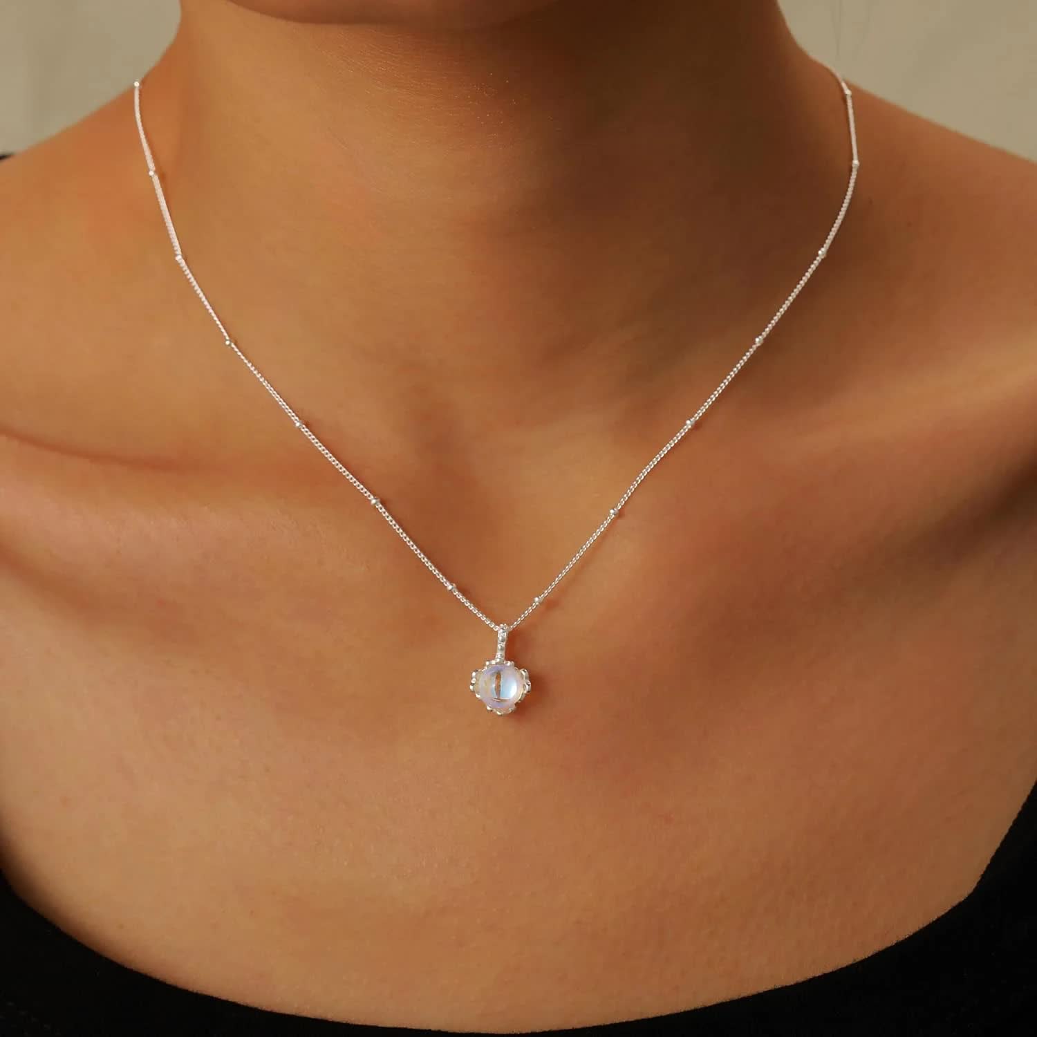 925 Sterling Silver Dainty Moonstone Choker Necklaces for Women Cute Blue Crystal Chain Pendant Necklace Moonstone Jewelry New Beginnings Birthday Wedding Gifts to Daughter Mother - Image 4