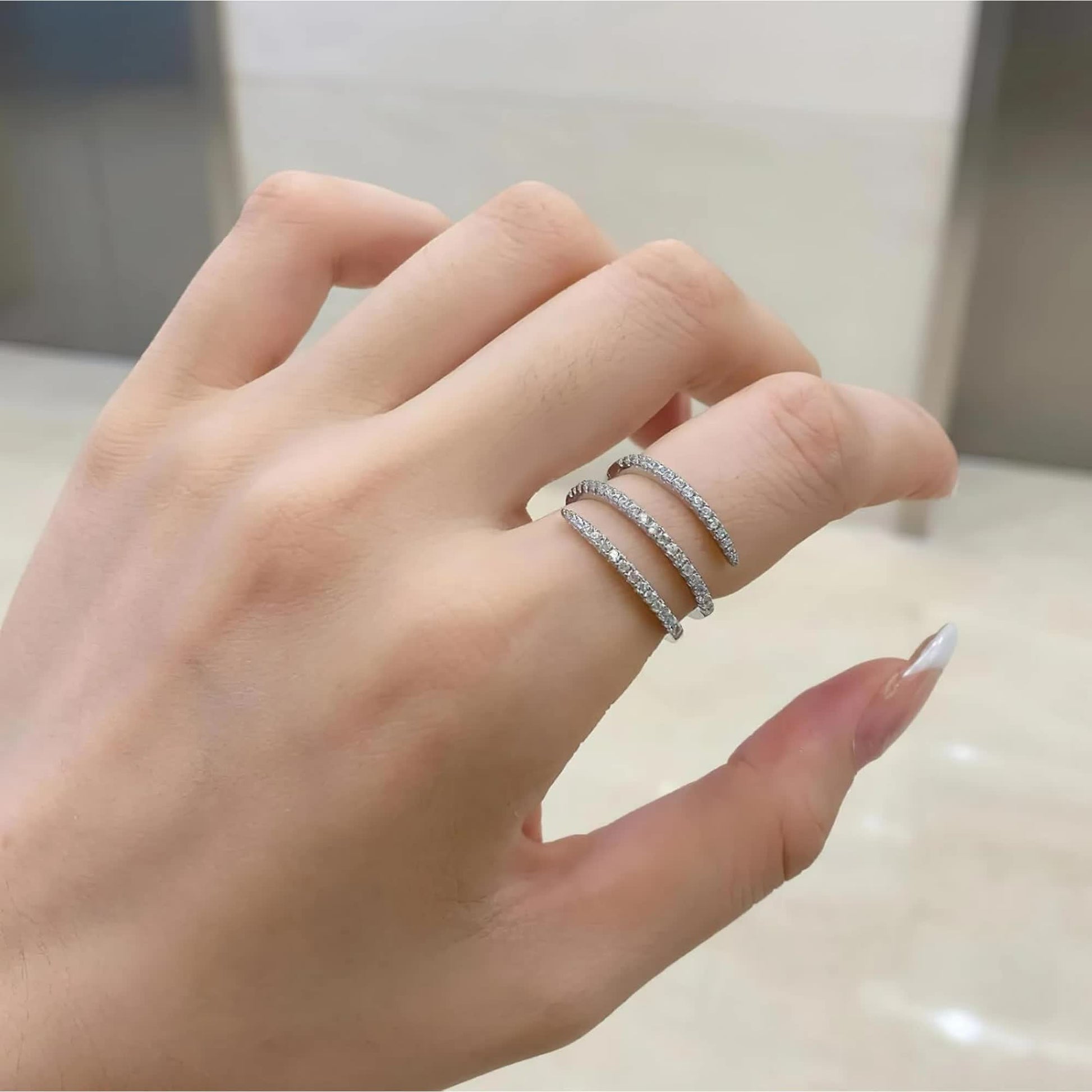 Sterling Silver Wrap Ring For Women Hug Ring Twist Ring 925 CZs Entwined Line Thumb Ring Dainty Statement Rings Multi Lanyed Wedding Band Jewelry Gifts for Her US Size 5-8 - Image 3