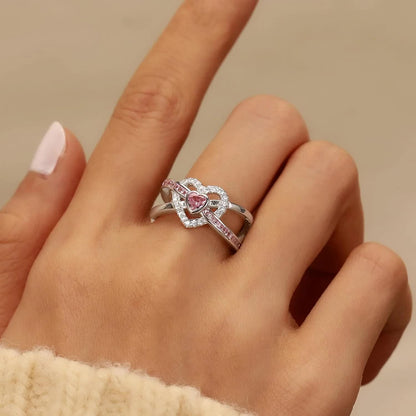 Dainty Infinity Heart Promise Ring for Women 925 Sterling Silver Pink Love CZ Birthstone Cute Ring for Wife Eternity Wedding Engagement Band Rings Jewelry Birthday Gift to Daughter Mother - Image 4