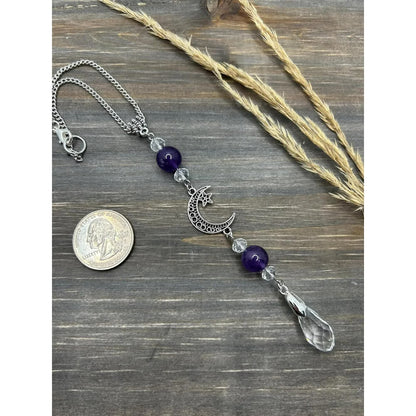 Moon and Star Rear View Mirror Accessories,Crystal Amethyst Stone Bead Car Decor Boho Witchy Suncatcher Healing Car Charm Hanging Ornaments for Women Men - Image 4