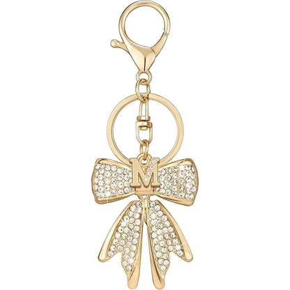 Sparkly Cute Initial Letter Rhinestone Bow Keychain for Women Gold Tone Bag Charms Coquette Aesthetic Purse Charms