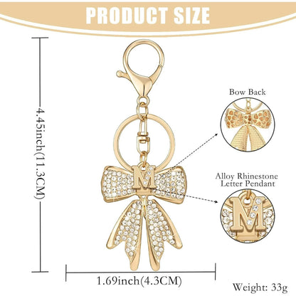 Sparkly Cute Initial Letter Rhinestone Bow Keychain for Women Gold Tone Bag Charms Coquette Aesthetic Purse Charms - Image 2