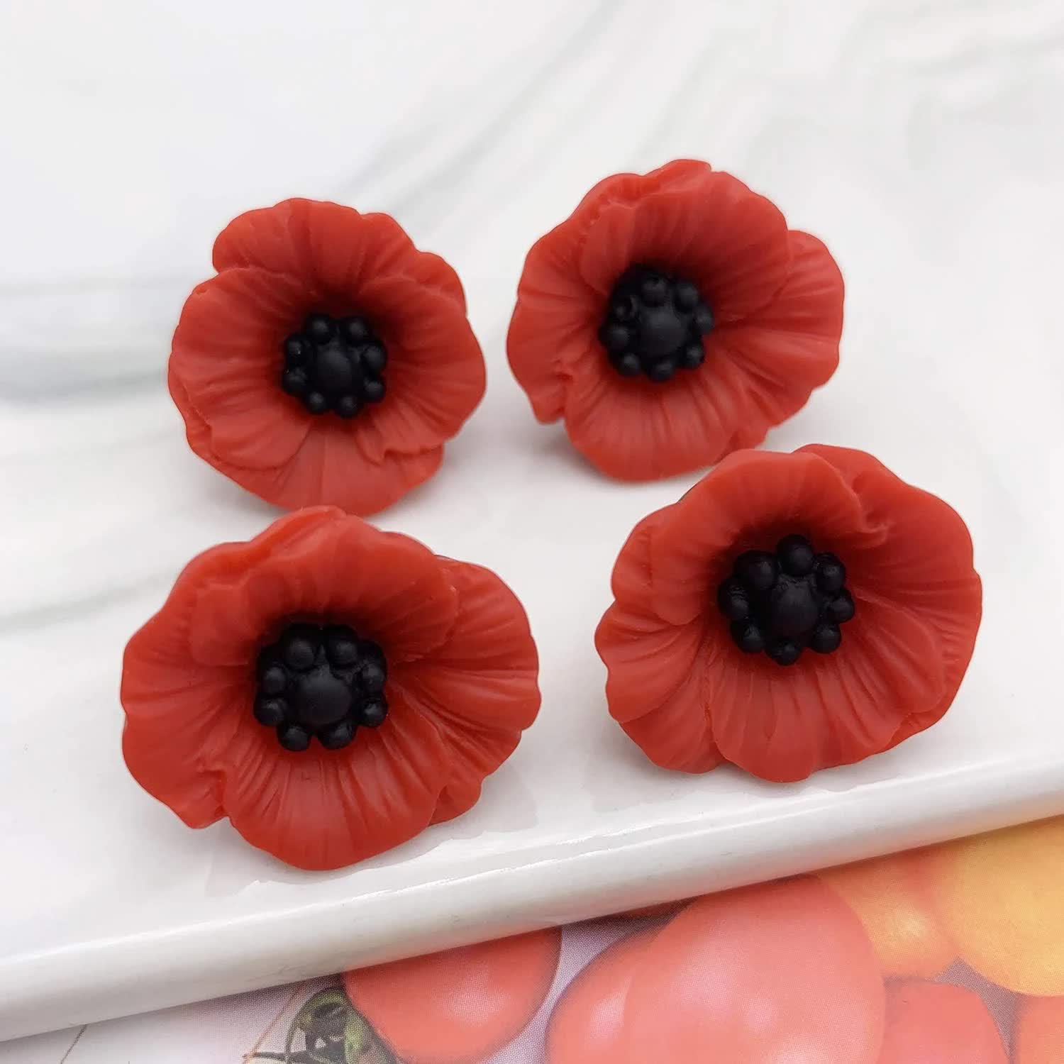 Poppy Brooch Veretrans Gifts Lest We Forget Resin Poppy Lapel Flower Pin for Women Flowers Broaches(4 PCS) - Image 3