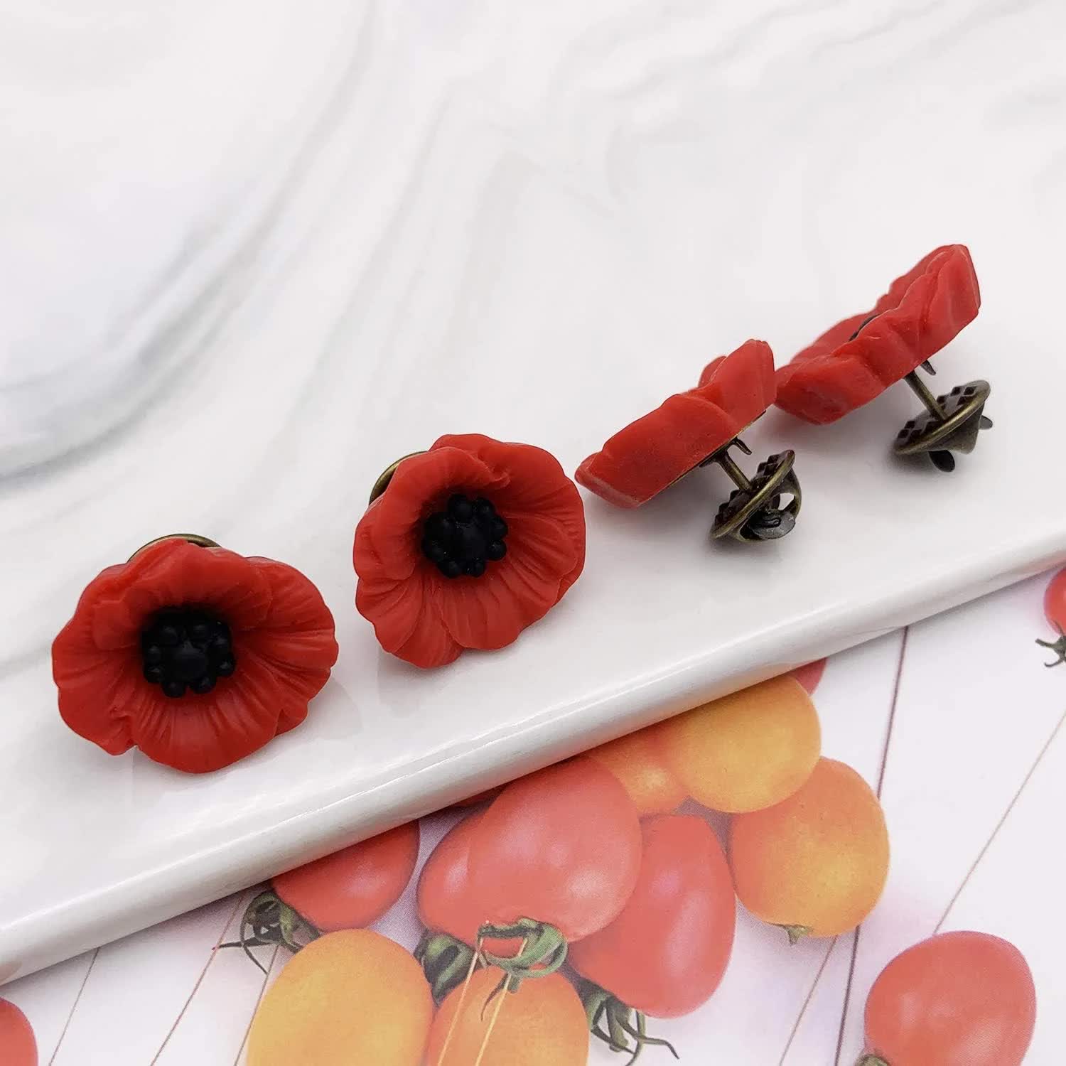 Poppy Brooch Veretrans Gifts Lest We Forget Resin Poppy Lapel Flower Pin for Women Flowers Broaches(4 PCS) - Image 4