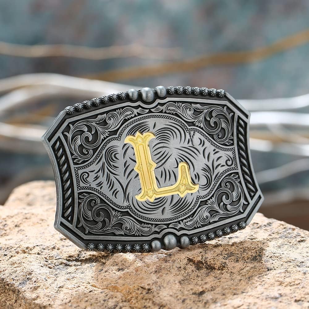 Men's American Western Belt Buckle Knight Vintage Initial Letters A to Z Alphabet Cowboy Rodeo Belt Buckle - Image 3