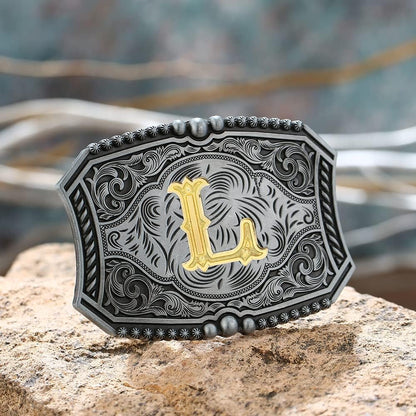 Men's American Western Belt Buckle Knight Vintage Initial Letters A to Z Alphabet Cowboy Rodeo Belt Buckle - Image 3