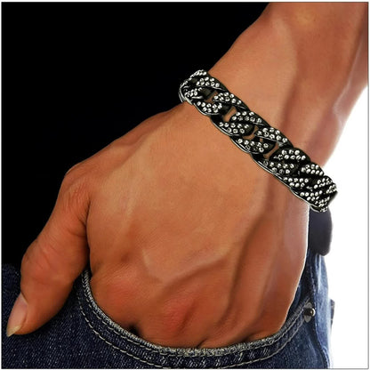 Mens Womens Cuban Link Bracelet Hip Hop Bracelet Gold Chain Bracelet Iced Out Curb Cuban 18k Gold Plated Bracelet With Clear Rhinestones (A-T-Black-8.74in) - Image 2
