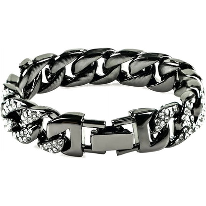 Mens Womens Cuban Link Bracelet Hip Hop Bracelet Gold Chain Bracelet Iced Out Curb Cuban 18k Gold Plated Bracelet With Clear Rhinestones (A-T-Black-8.74in) - Image 4
