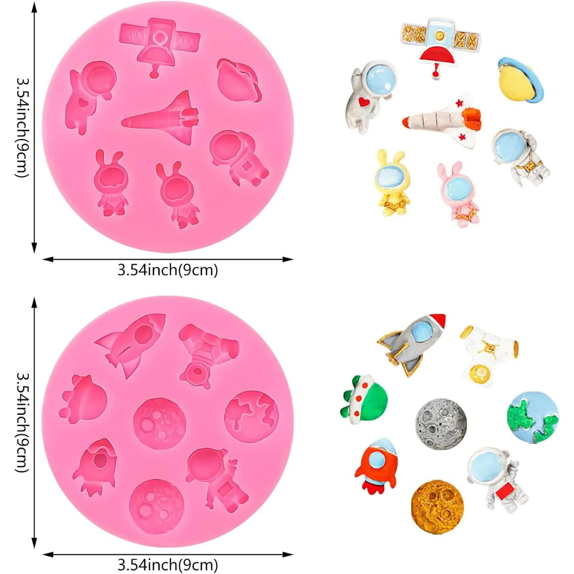 2 Pcs Astronaut Rocket Planet Fondant Silicone Molds Space-Themed Chocolate Candy Epoxy Resin Mold Cute Soap Kitchen Baking Tools for Sugarcraft Cake Decorating - Image 2