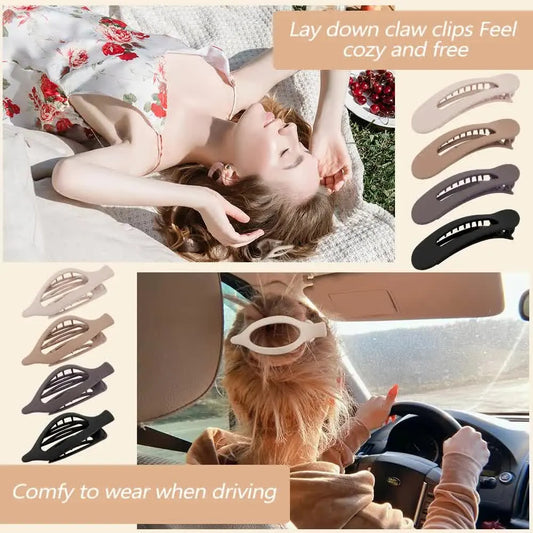 Flat Hair Clips for Women, 8 Pcs Flat Claw Clips, 2 Styles Lay Down Claw Clips for Women Thin Thick Curly Hair, Large Matte French Concord Flat Clips Strong Hold Claw Clips, Neutral Colors - Image 3