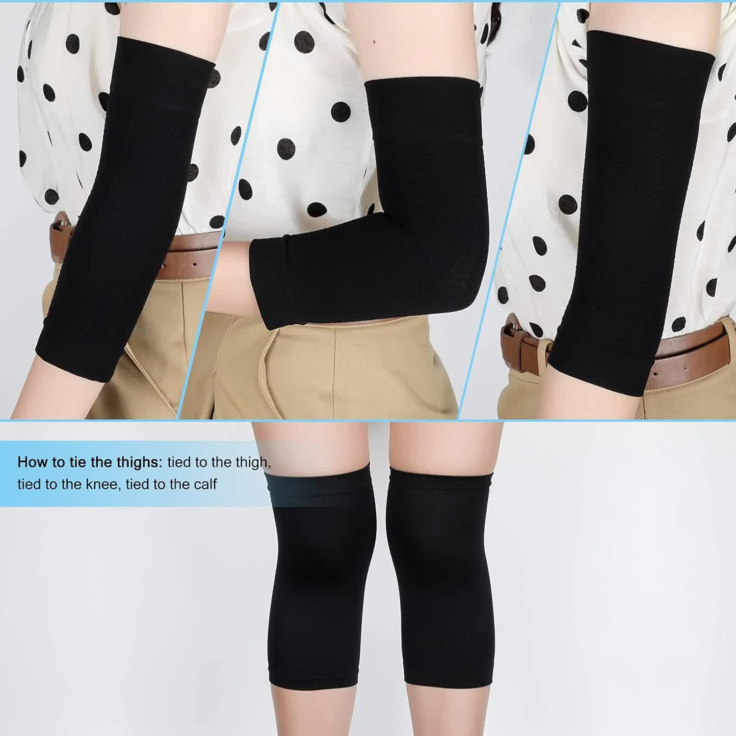 4 Pairs Slimming Arm Shaper and Thigh Slimmers Set, Elastic Compression Arm Shapers Upper Arm Sleeve Slimming Thigh Sleeves Thigh Wraps Slim for Women - Image 4