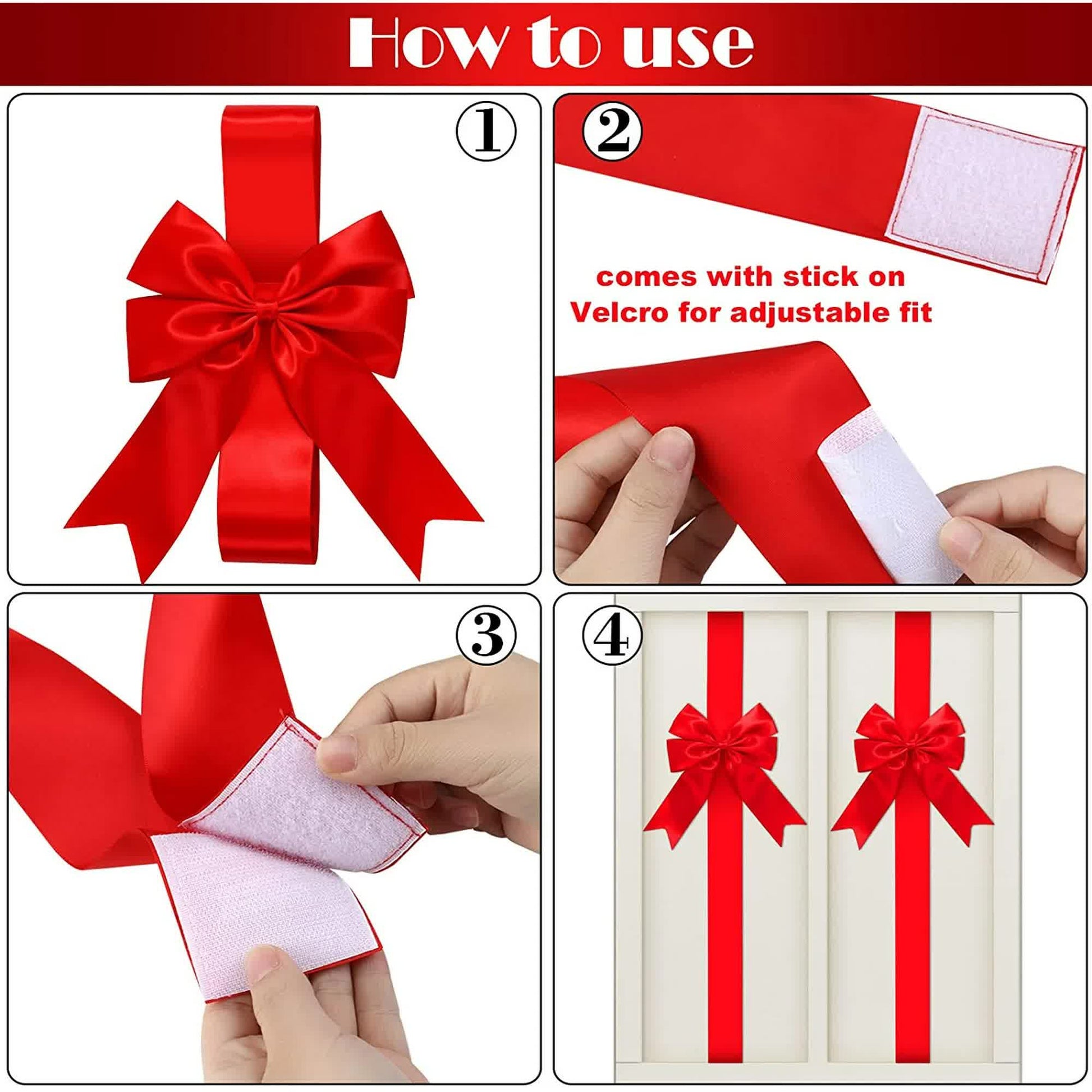 6 Pieces Christmas Cabinet Ribbons Bows Large Christmas Door Ribbon Cabinet Bows for Xmas Holidays Party Supplies (Red) - Image 3