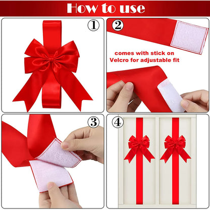 6 Pieces Christmas Cabinet Ribbons Bows Large Christmas Door Ribbon Cabinet Bows for Xmas Holidays Party Supplies (Red) - Image 3