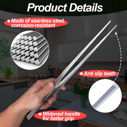 Extra-Long 15 inch Tongs Tweezers with Precision Serrated Tips Heavy Duty Stainless Steel Straight Aquarium Fishtank Tweezers Polished for Garden, Kitchen Cooking, Indoor Outdoor - Image 4