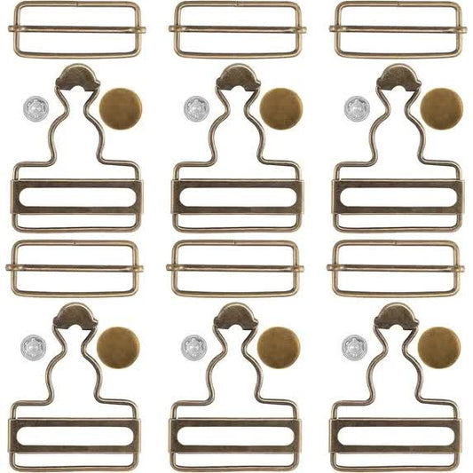 14 Sets Metal Overall Buckles, 1-1/2" Dungaree Replacement Clasp Clips with Adjustable Slide Buckle Buttons for Suspender Jeans Bib Pants DIY Sewing Accessories, Bronze