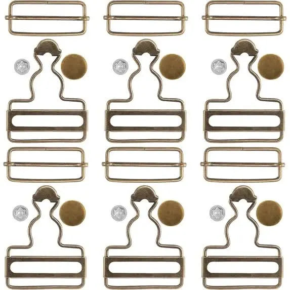 14 Sets Metal Overall Buckles, 1-1/2" Dungaree Replacement Clasp Clips with Adjustable Slide Buckle Buttons for Suspender Jeans Bib Pants DIY Sewing Accessories, Bronze
