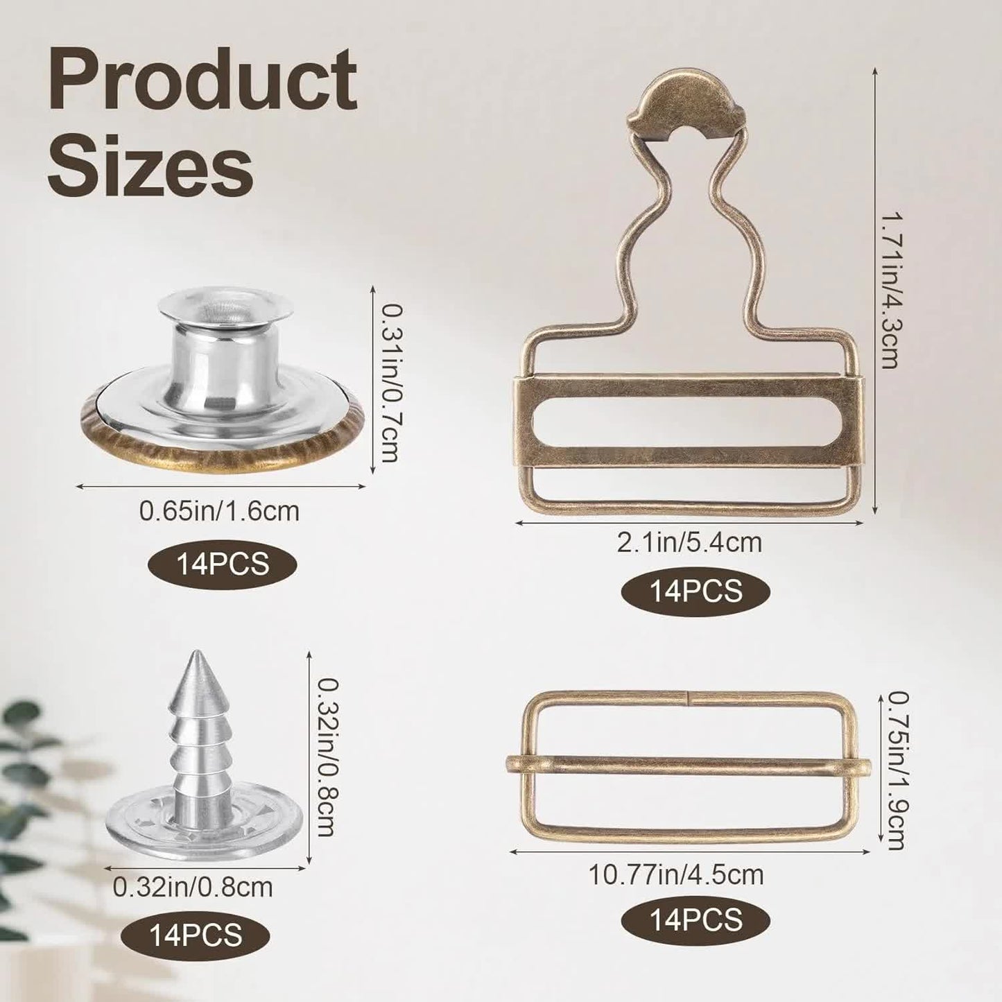 14 Sets Metal Overall Buckles, 1-1/2" Dungaree Replacement Clasp Clips with Adjustable Slide Buckle Buttons for Suspender Jeans Bib Pants DIY Sewing Accessories, Bronze - Image 2
