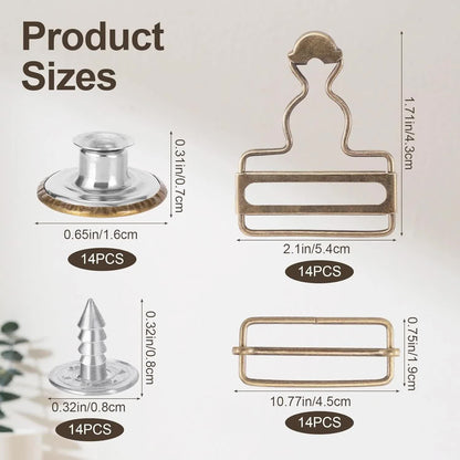14 Sets Metal Overall Buckles, 1-1/2" Dungaree Replacement Clasp Clips with Adjustable Slide Buckle Buttons for Suspender Jeans Bib Pants DIY Sewing Accessories, Bronze - Image 2