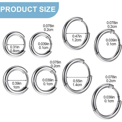 4 Pairs Stainless Steel Huggie Hoop Earrings Silver Small Hoop Earring For Women Men Mini 8mm 10mm 12mm 14mm Cartilage Helix Lobes Hinged Sleeper Earrings For Multiple Piercings - Image 2
