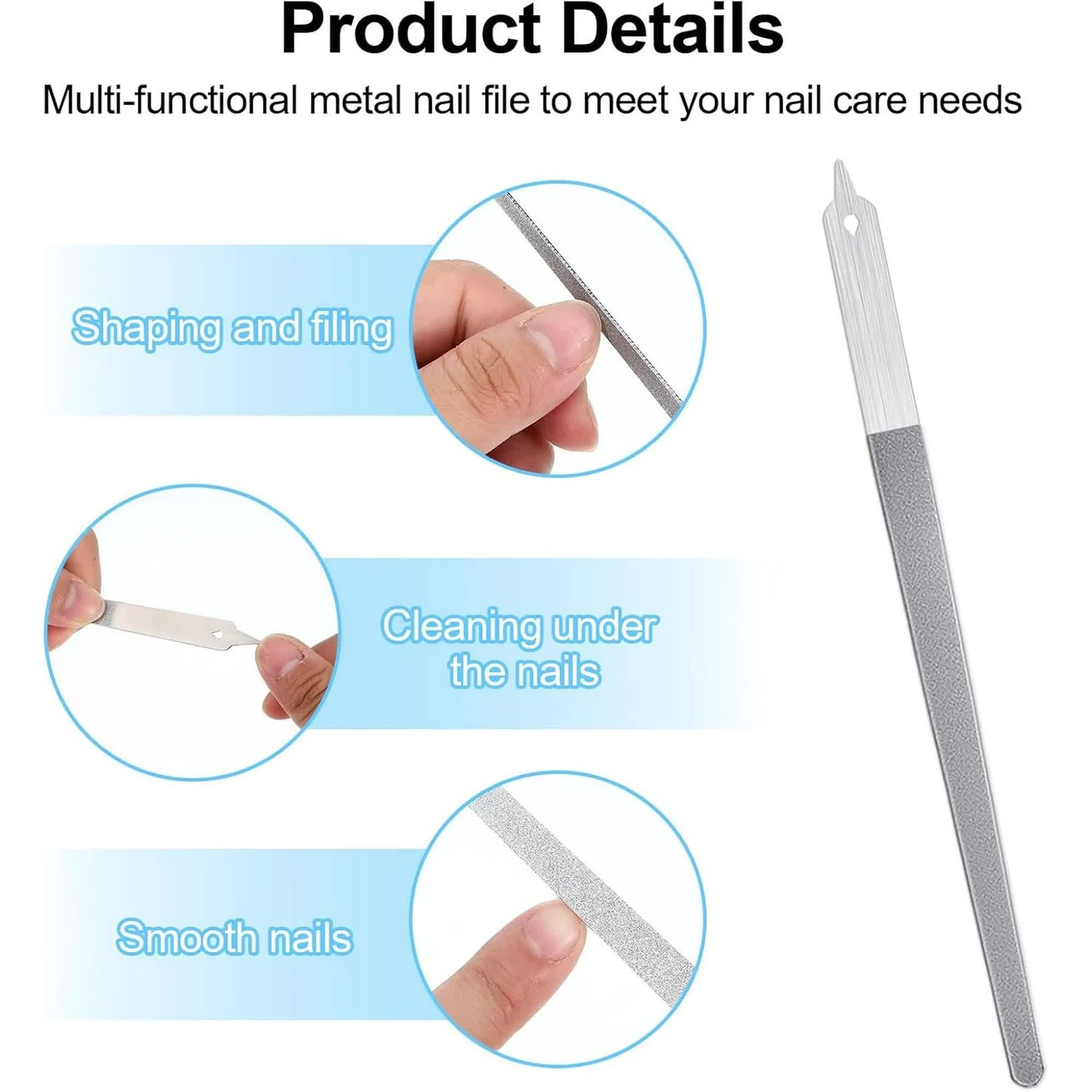 4 Pcs Diamond Deb Nail File Metal Nail File with Sharp Pointed Tip, Stainless Steel Nail Filer Metal Nail Files for Natural Nails Double Sided Manicure Pedicure Toenails Tools for Salon Home (Small) - Image 3