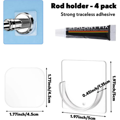 4 Pack Shower Rod Holder Adhesive No Drilling Transparent Shower Rod Holder Invisible Wall Mount Holder For Tension Rods Shower Curtain Rod Holders For Wall (Rod Not Included) - Image 2