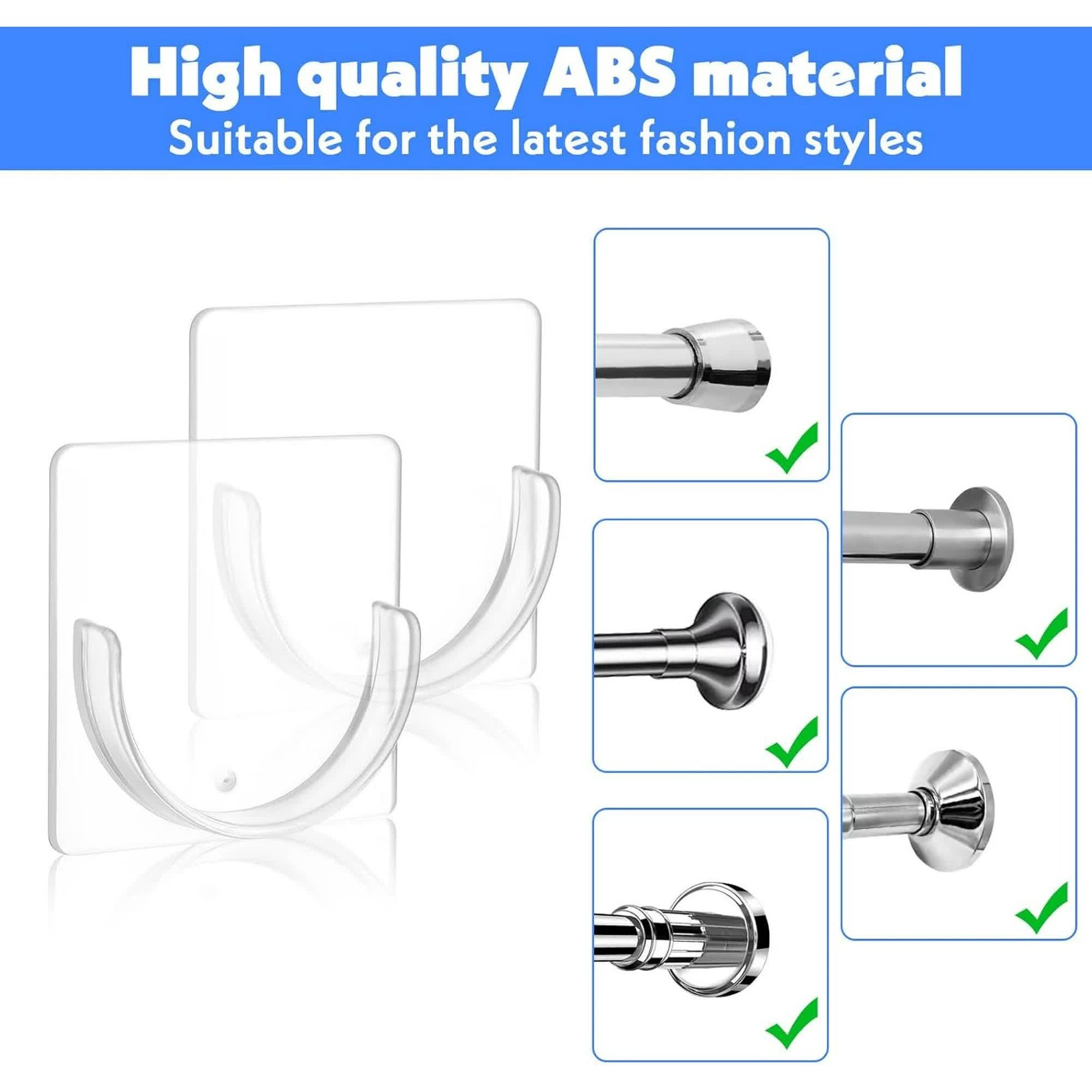 4 Pack Shower Rod Holder Adhesive No Drilling Transparent Shower Rod Holder Invisible Wall Mount Holder For Tension Rods Shower Curtain Rod Holders For Wall (Rod Not Included) - Image 3