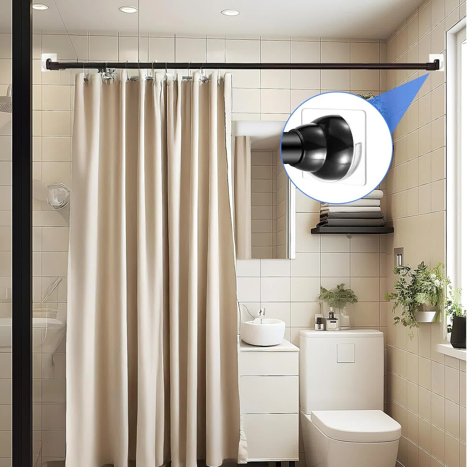 4 Pack Shower Rod Holder Adhesive No Drilling Transparent Shower Rod Holder Invisible Wall Mount Holder For Tension Rods Shower Curtain Rod Holders For Wall (Rod Not Included) - Image 4