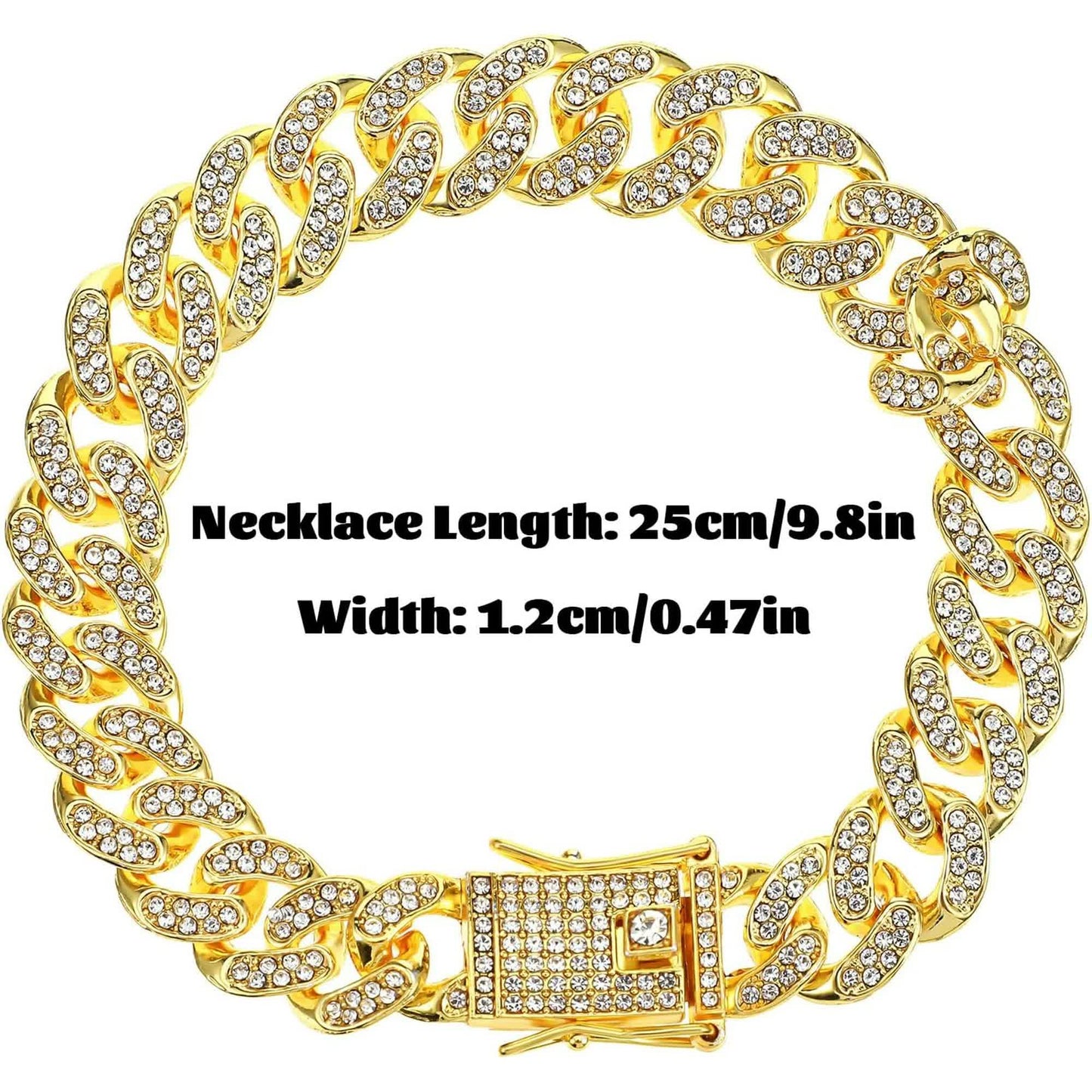 Chain Collar for Dog Diamond Cuban Link Dog Collar 13mm Wide Pet Cuban Style Collar Metal Cat Chain Pet Crystal Collar Jewelry Accessories for Small Medium Large Dogs Cats (10 Inch, Gold) - Image 2