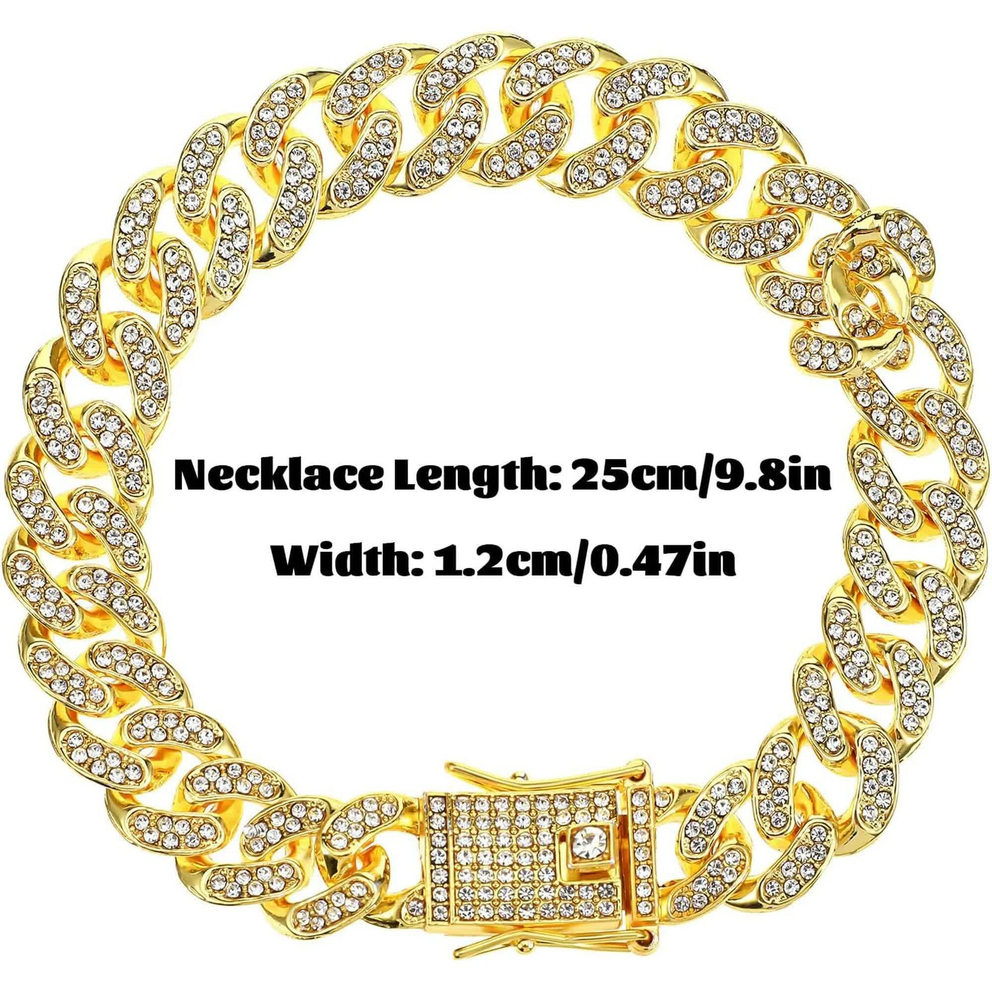 Chain Collar for Dog Diamond Cuban Link Dog Collar 13mm Wide Pet Cuban Style Collar Metal Cat Chain Pet Crystal Collar Jewelry Accessories for Small Medium Large Dogs Cats (10 Inch, Gold) - Image 2